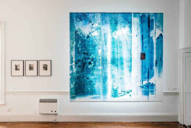 Kristina Chan’s Survey (2020) Photogravure prints & Eleanor May Watson, All Altered 2021, large-scale monotype on Japanese Hosho paper Installation view